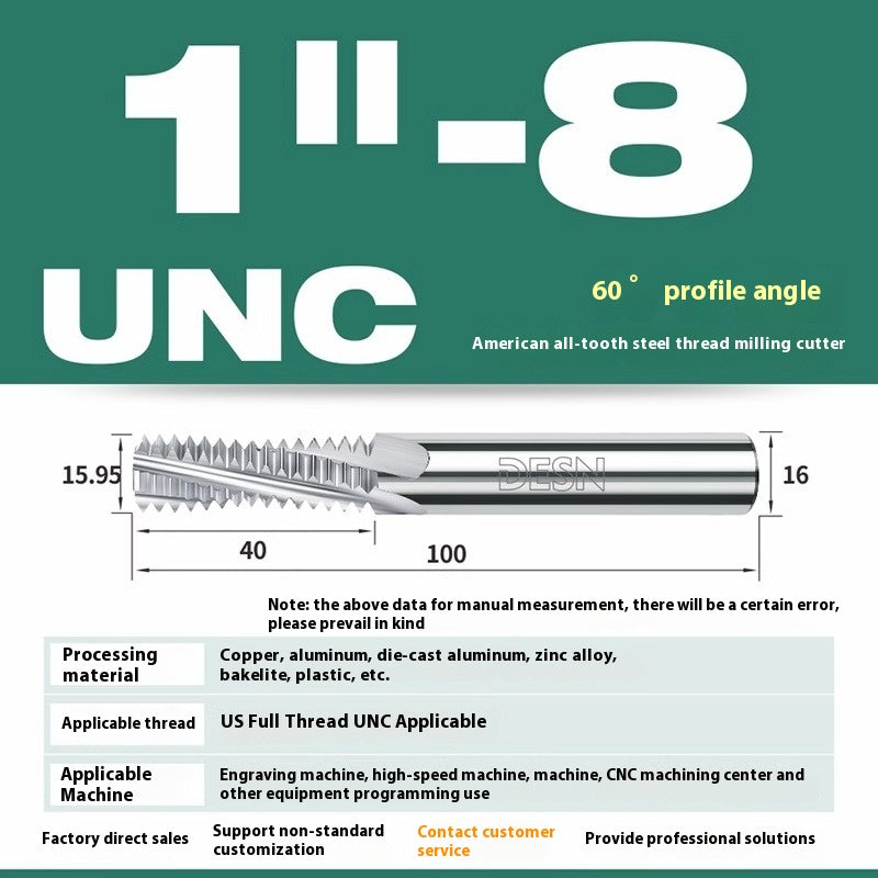 1115-65° high hard tungsten carbide thread milling cutter Long tooth full tooth alloy American thread milling cutter UNC UNF aluminum stainless steel Shandong Denso Pricision Tools Co.,Ltd.